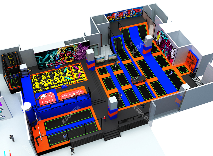 該運動公園主要以蹦床為主,另外還有攀爬拓展,鐳射對戰(zhàn),VR互動,自由蹦床,扣籃蹦床區(qū)等等